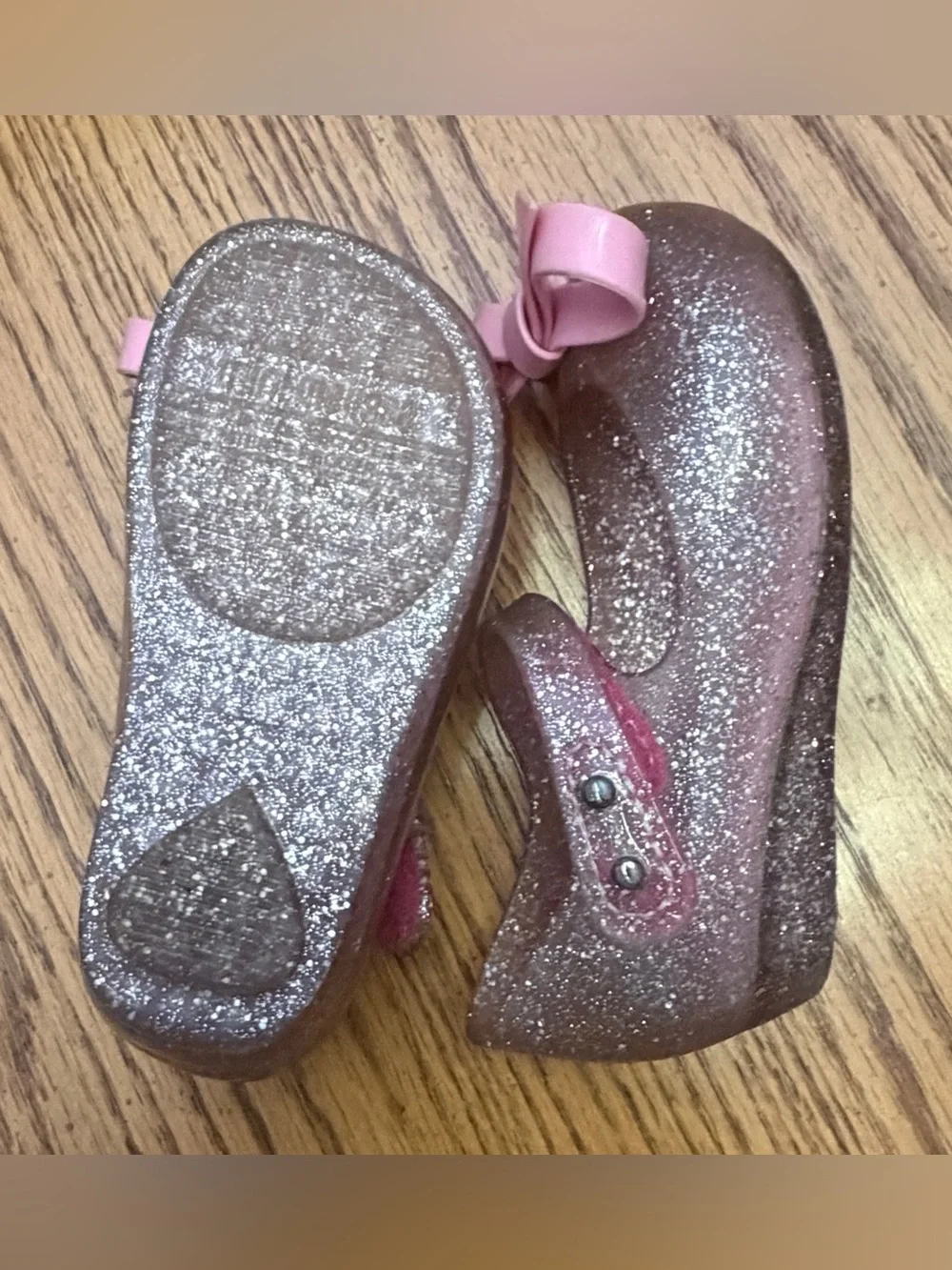 Mini Melissa Pink Glitter Bow Mary Jane Shoes